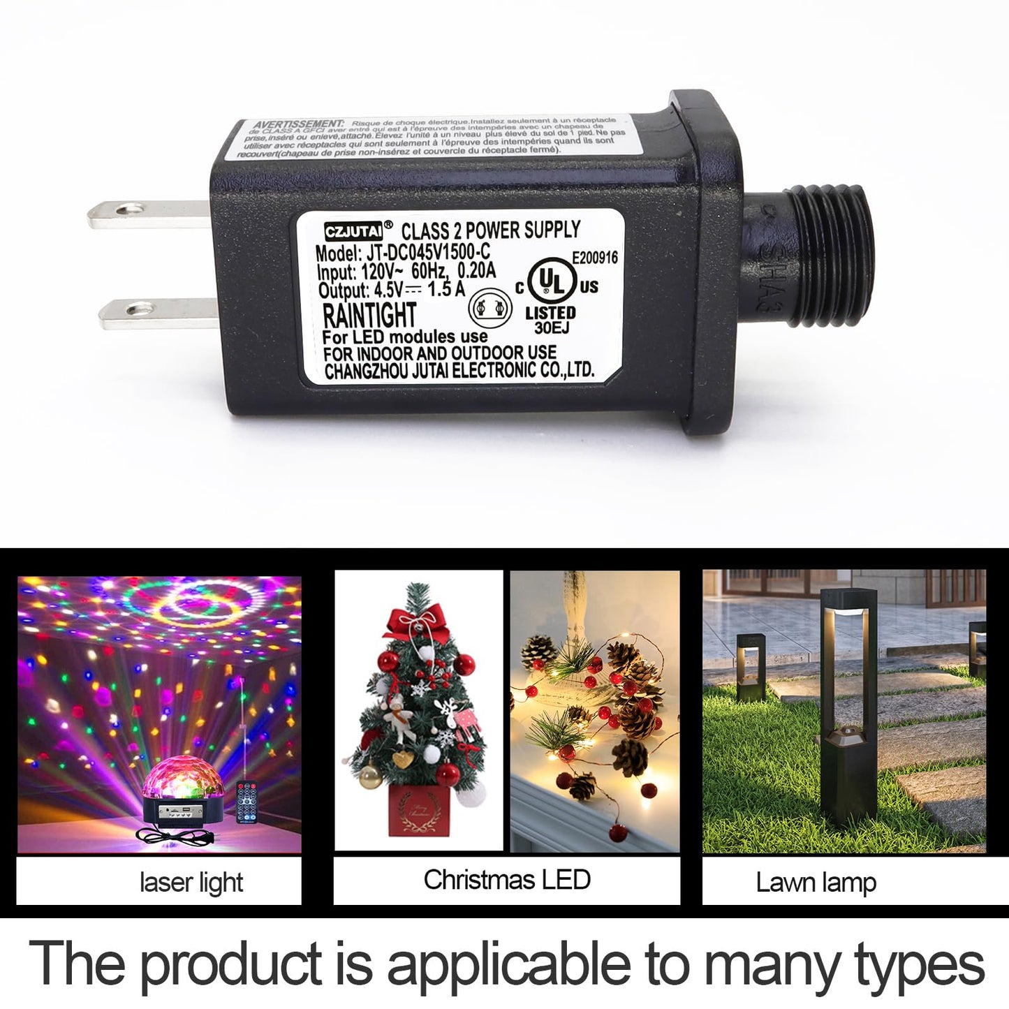 4.5V Power Adapter with 1.5A Output and Reinforced Cable, for Indoor Holiday Lighting