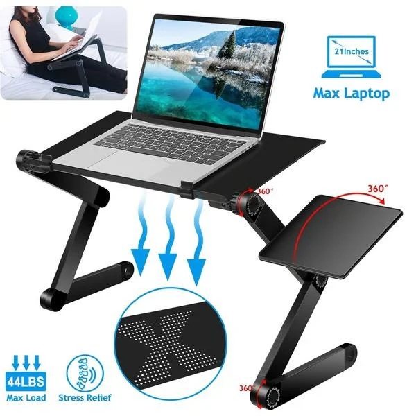 Adjustable Laptop Stand with 360 Degree Legs and Detachable Mouse Pad, Ventilated Aluminum