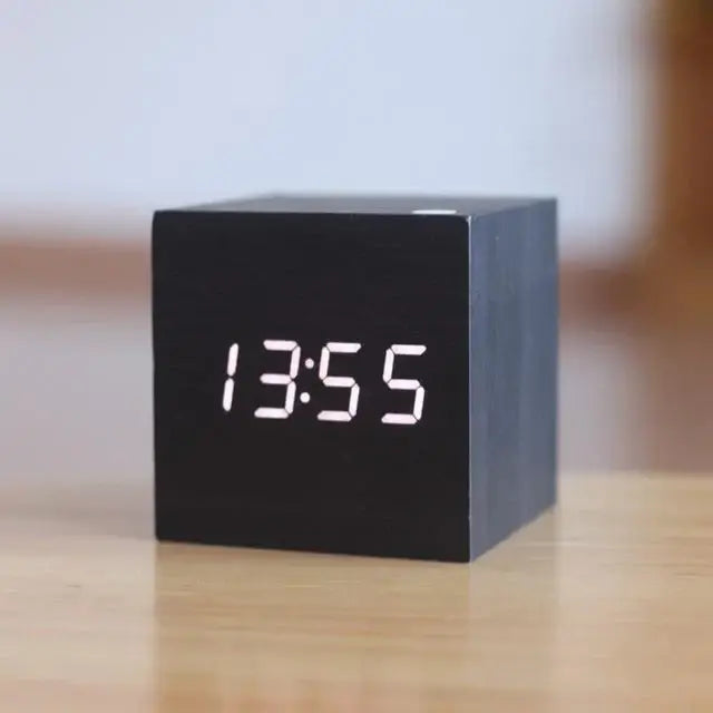 Wooden Digital Clock with Invisible LED Display and Alarm, USB or Battery Power Avento Goods