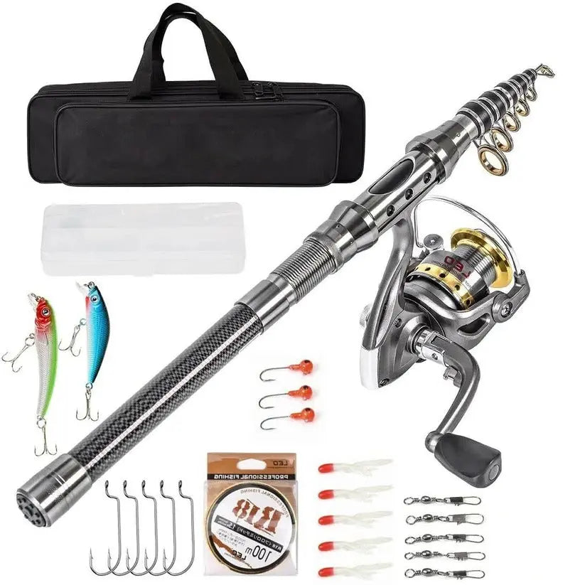 Telescopic Fishing Rod Kit with Carbon Fiber Rod and Spinning Reel, Carry Bag, Tackle Avento Goods