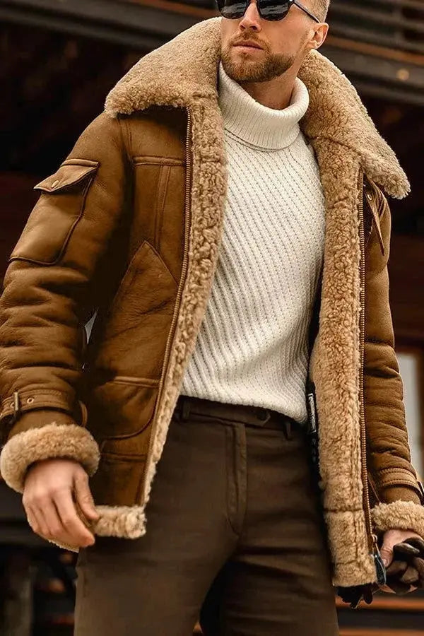 Sheepskin Leather Jacket with Sheepskin Lining and Front Zipper, Slim to Regular Fit Avento Goods