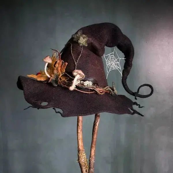 Hand-Felted Witch Hat with Adjustable Fit and Hand-Dyed Chiffon Trim, Lightweight Avento Goods
