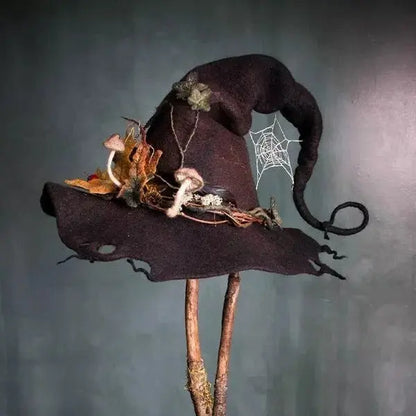 Hand-Felted Witch Hat with Adjustable Fit and Hand-Dyed Chiffon Trim, Lightweight Avento Goods