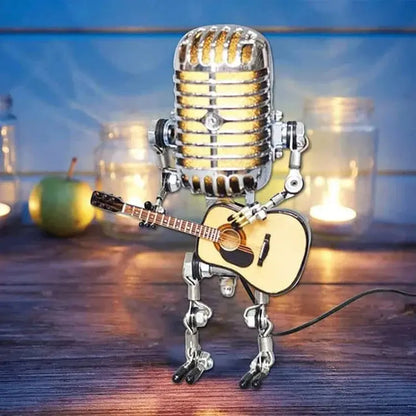 Microphone Lamp with Articulated Joints and Vintage Metal Robot Design, LED Included Avento Goods