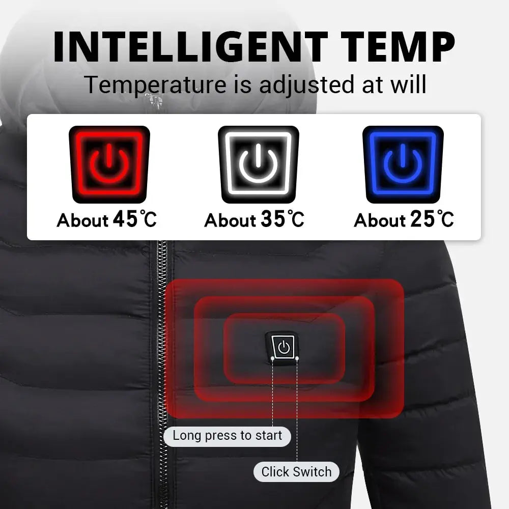 Heated Jacket with USB Power Port and 3 Heat Settings, Weather-Resistant Black Avento Goods
