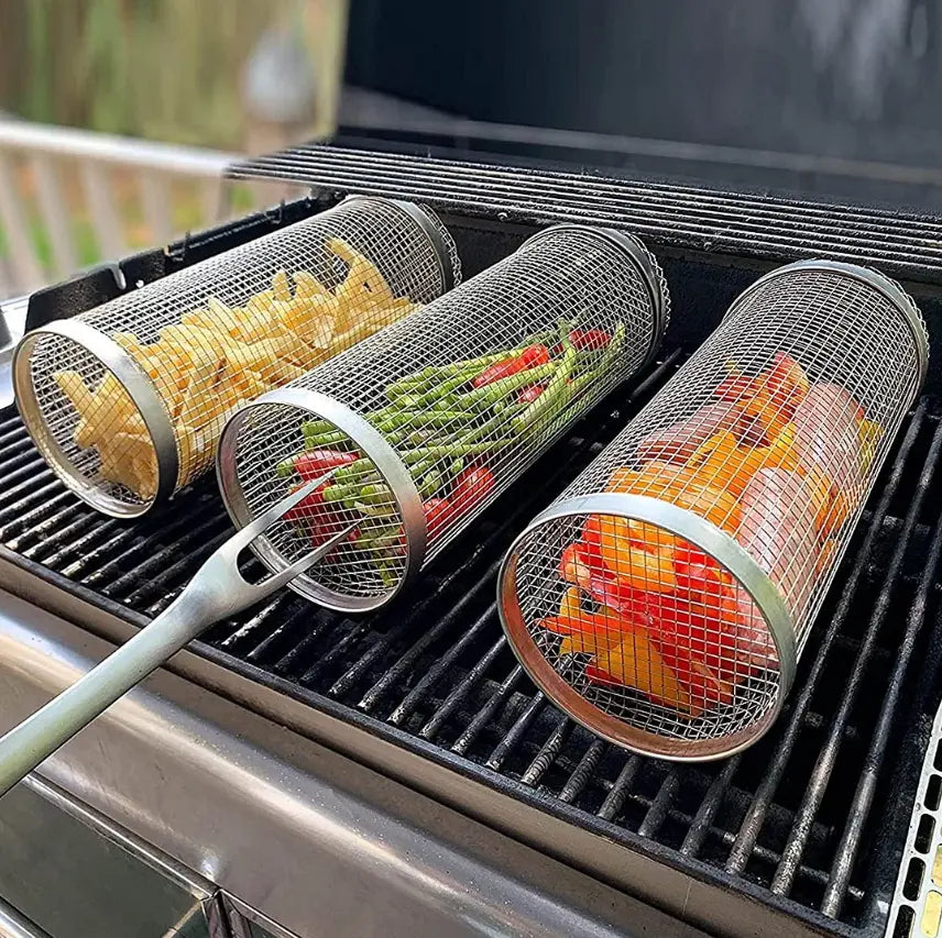 Rotating Grill Basket with 360 Degree Spin and Dishwasher Safe, Stainless Steel Avento Goods