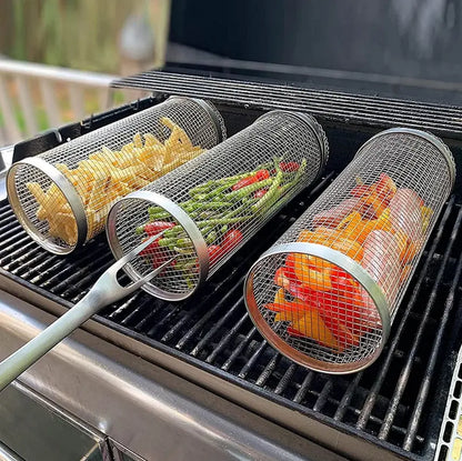 Rotating Grill Basket with 360 Degree Spin and Dishwasher Safe, Stainless Steel Avento Goods