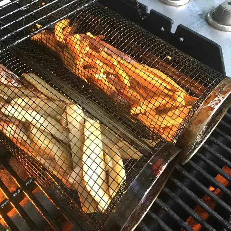 Rotating Grill Basket with 360 Degree Spin and Dishwasher Safe, Stainless Steel Avento Goods