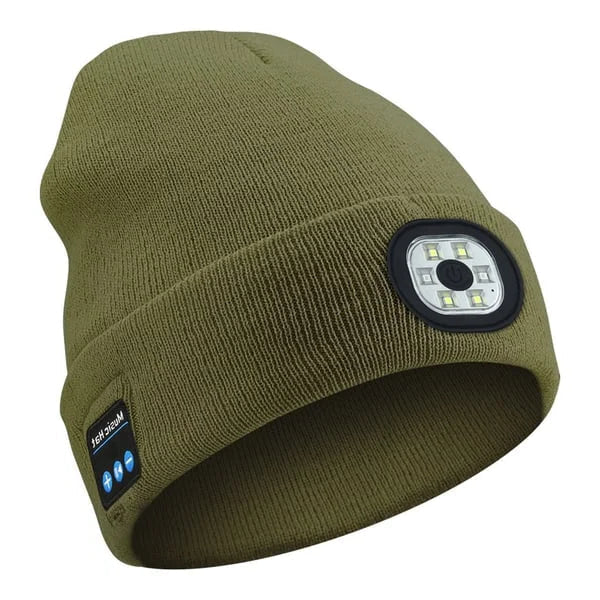 Bluetooth Beanie with Front LED Light and Removable Speaker Module, Washable Acrylic Blend