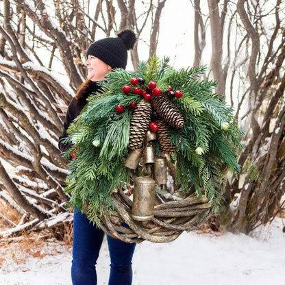 Christmas Wreath with Handcrafted Vine Base and Pinecone Accents, 17-Inch Avento Goods