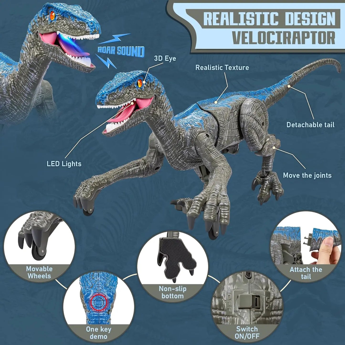 Remote Control Dinosaur with Rechargeable Battery and Realistic Movement, Lights, Sounds Avento Goods