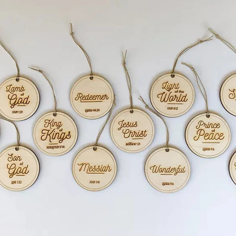 Advent Name Ornaments with Daily Devotional Prompts and Solid Wood Set, 12 or 25 Pieces