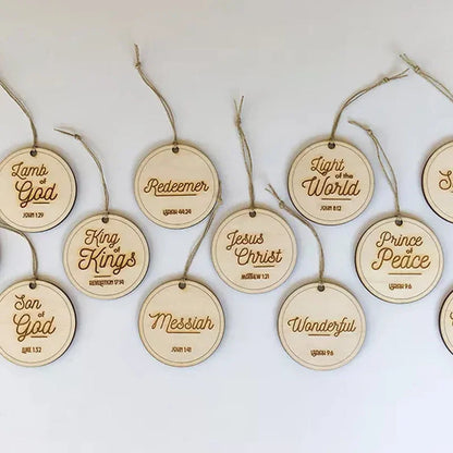 Advent Name Ornaments with Daily Devotional Prompts and Solid Wood Set, 12 or 25 Pieces
