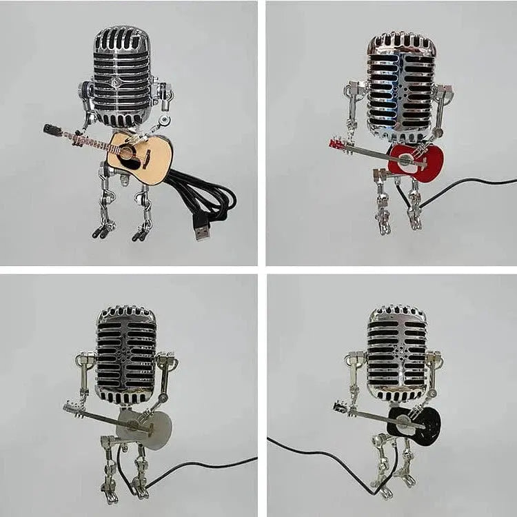 Microphone Lamp with Articulated Joints and Vintage Metal Robot Design, LED Included Avento Goods