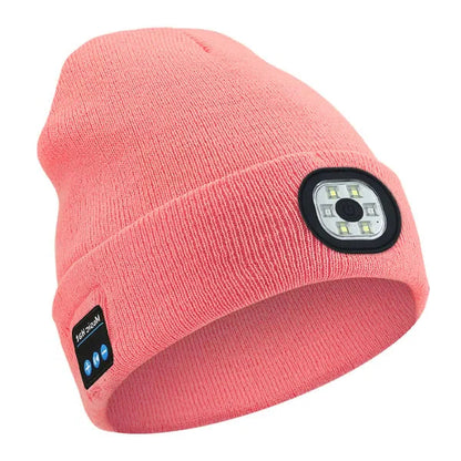 Bluetooth Beanie with Front LED Light and Removable Speaker Module, Washable Acrylic Blend