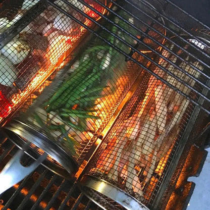 Rotating Grill Basket with 360 Degree Spin and Dishwasher Safe, Stainless Steel Avento Goods