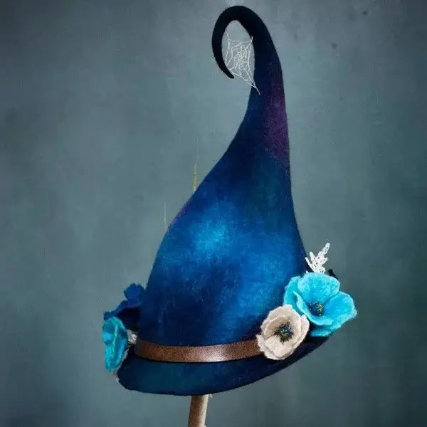 Hand-Felted Witch Hat with Adjustable Fit and Hand-Dyed Chiffon Trim, Lightweight Avento Goods