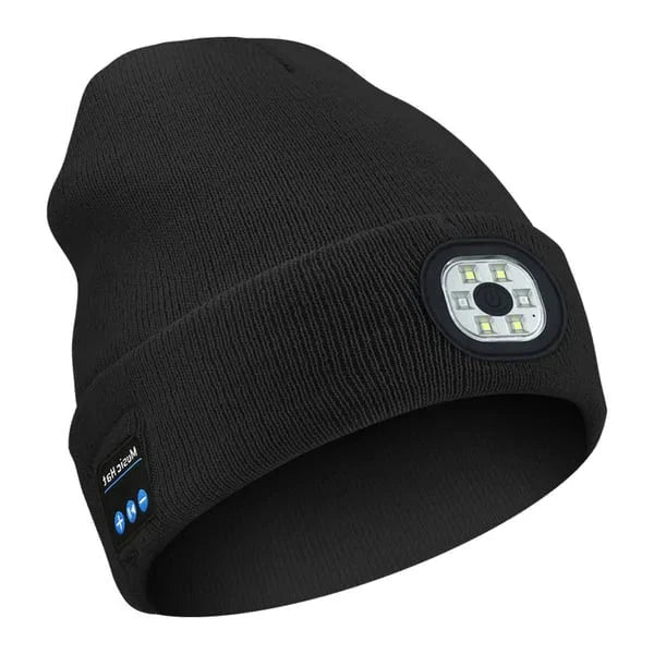 Bluetooth Beanie with Front LED Light and Removable Speaker Module, Washable Acrylic Blend