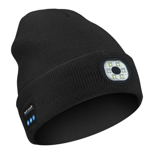 Bluetooth Beanie with Front LED Light and Removable Speaker Module, Washable Acrylic Blend