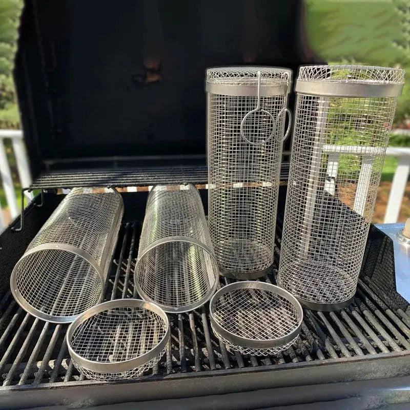 Rotating Grill Basket with 360 Degree Spin and Dishwasher Safe, Stainless Steel Avento Goods