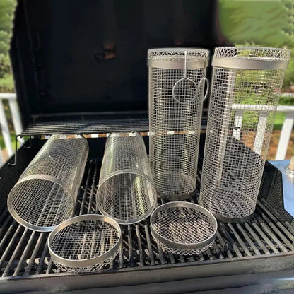 Rotating Grill Basket with 360 Degree Spin and Dishwasher Safe, Stainless Steel Avento Goods