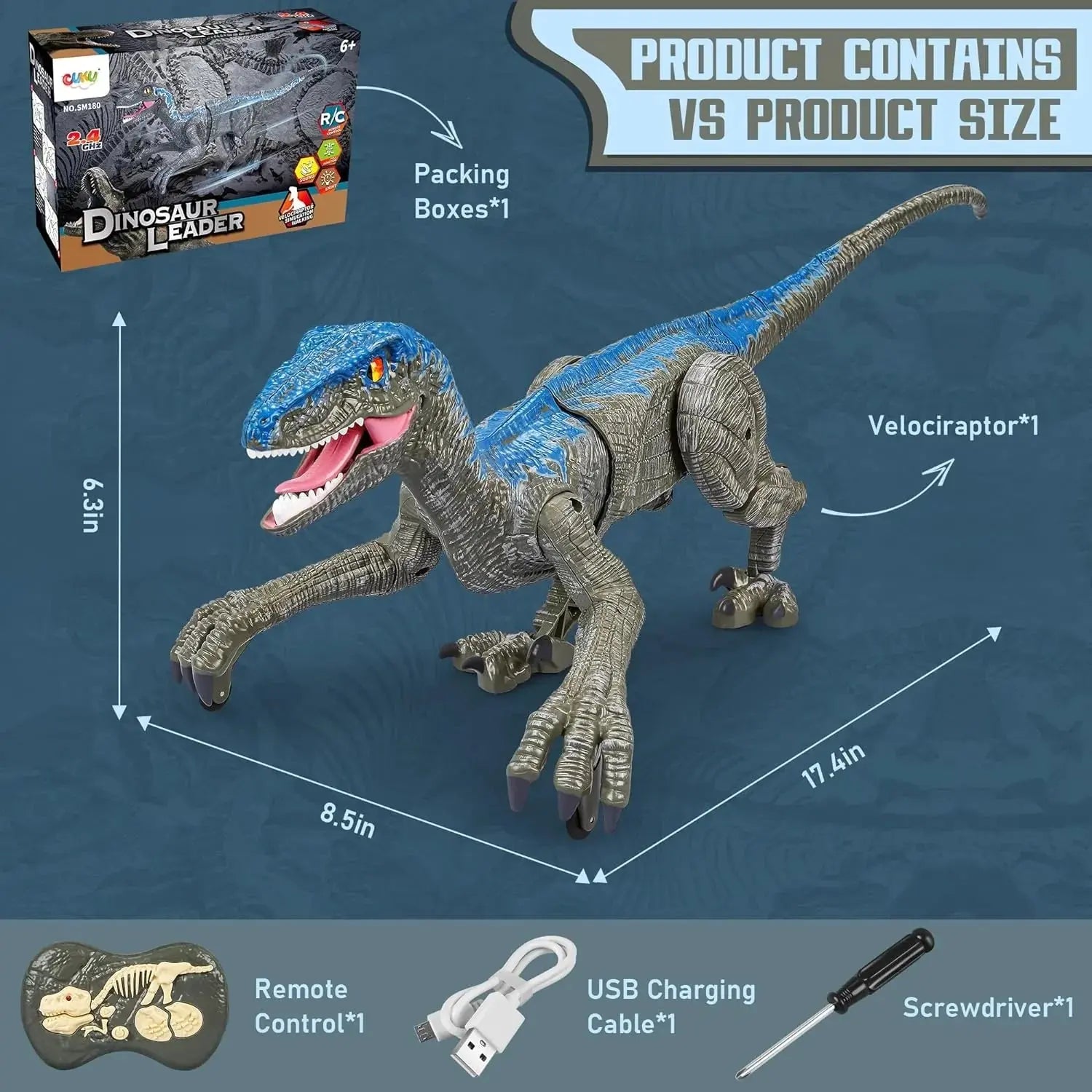 Remote Control Dinosaur with Rechargeable Battery and Realistic Movement, Lights, Sounds Avento Goods