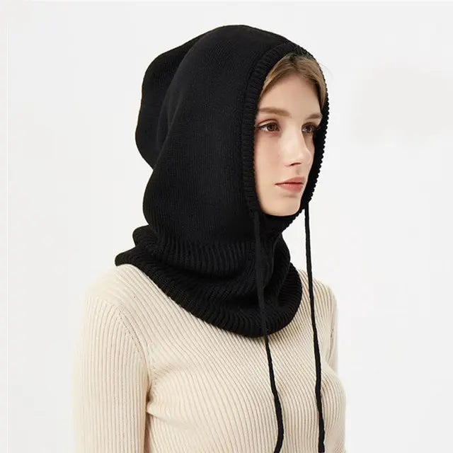 Cashmere Blend Hooded Cap with Drawstrings and Packable Knit, One-Size Fits Most Avento Goods