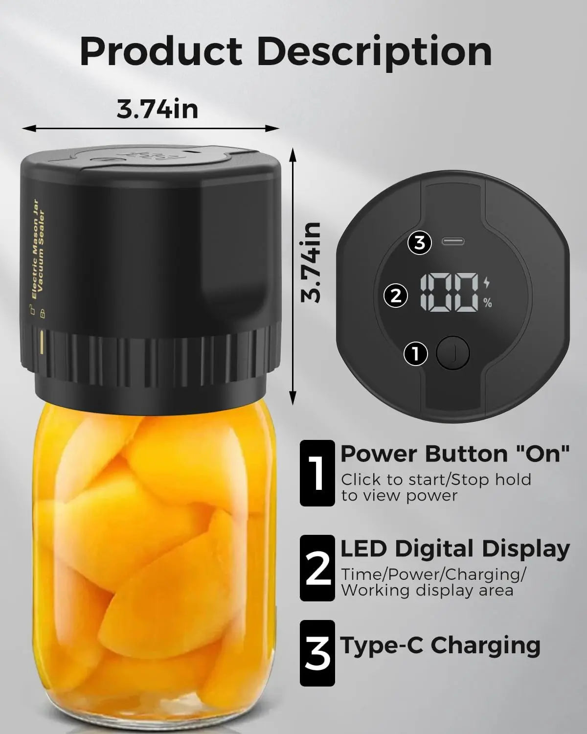 Jar Vacuum Sealer with Rechargeable Cordless Pump and 10 Lids, Fits Standard Canning Jars Avento Goods