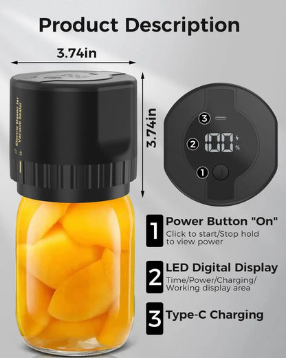 Jar Vacuum Sealer with Rechargeable Cordless Pump and 10 Lids, Fits Standard Canning Jars Avento Goods