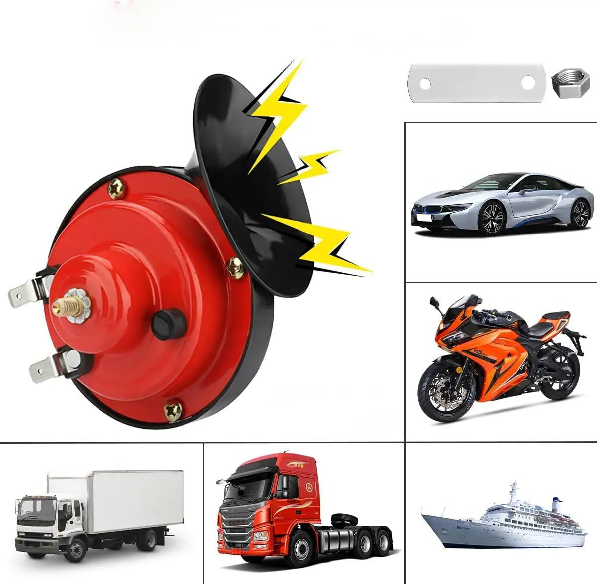 Dual-Tone Car Horn with Universal Bracket and Waterproof One-Piece Housing Avento Goods