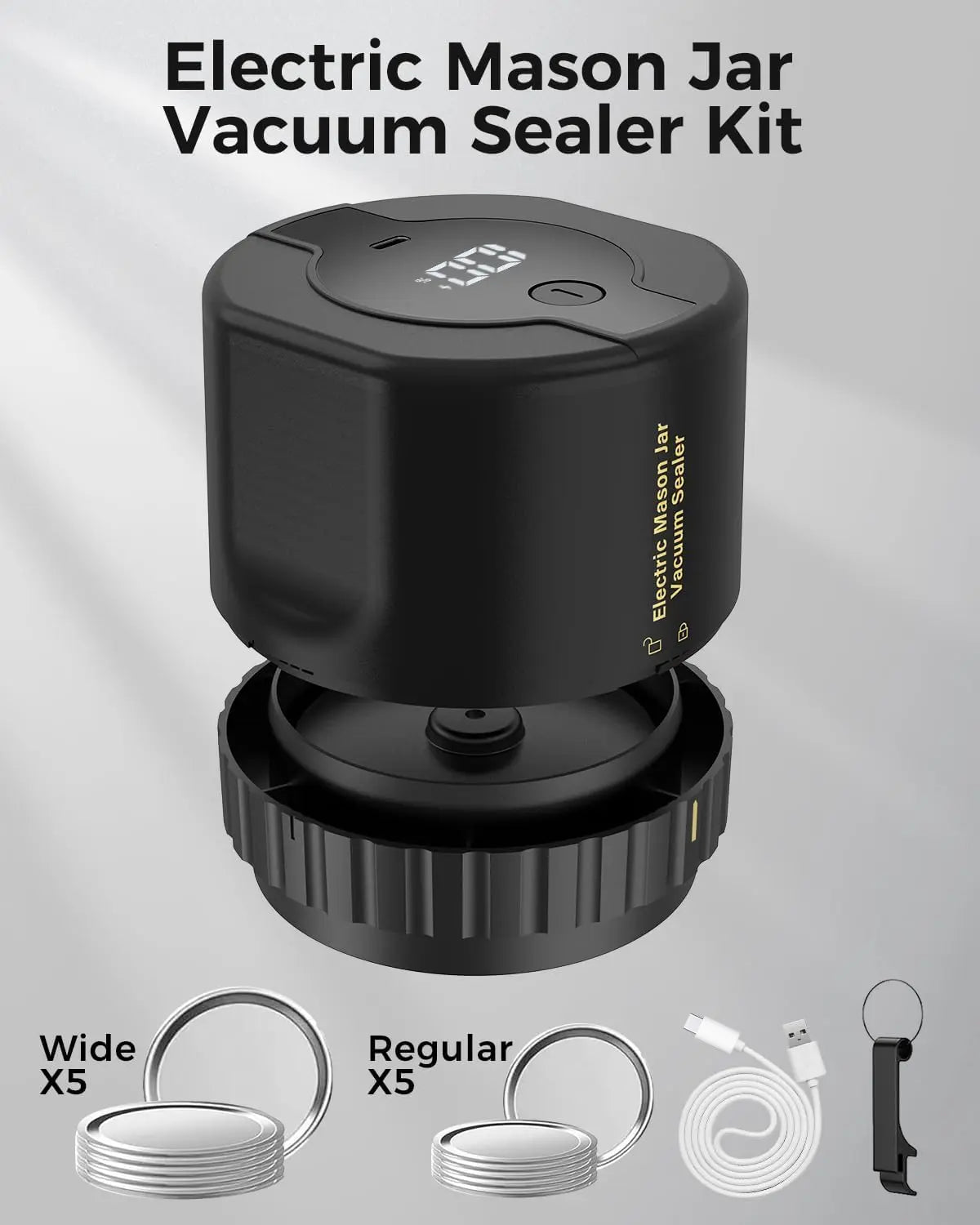 Jar Vacuum Sealer with Rechargeable Cordless Pump and 10 Lids, Fits Standard Canning Jars Avento Goods