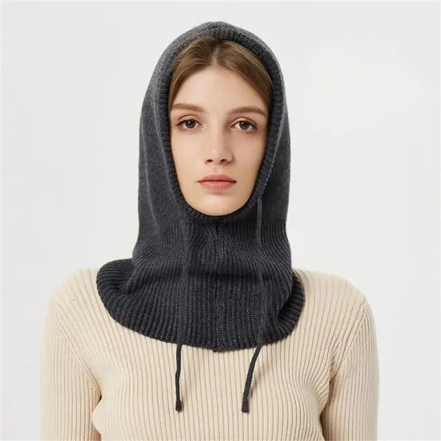 Cashmere Blend Hooded Cap with Drawstrings and Packable Knit, One-Size Fits Most Avento Goods