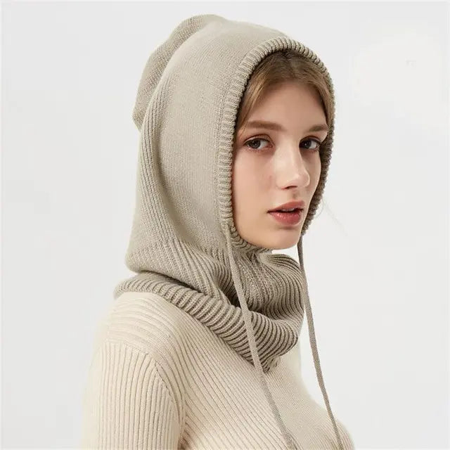 Cashmere Blend Hooded Cap with Drawstrings and Packable Knit, One-Size Fits Most Avento Goods
