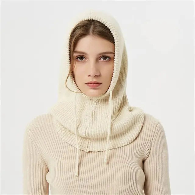 Cashmere Blend Hooded Cap with Drawstrings and Packable Knit, One-Size Fits Most Avento Goods
