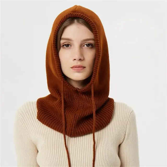 Cashmere Blend Hooded Cap with Drawstrings and Packable Knit, One-Size Fits Most Avento Goods