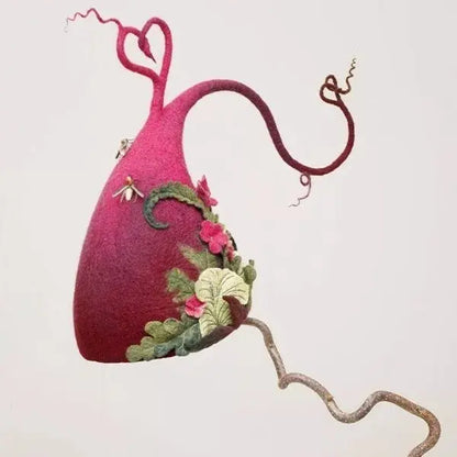 Hand-Felted Witch Hat with Adjustable Fit and Hand-Dyed Chiffon Trim, Lightweight Avento Goods