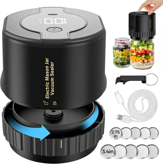 Jar Vacuum Sealer with Rechargeable Cordless Pump and 10 Lids, Fits Standard Canning Jars Avento Goods