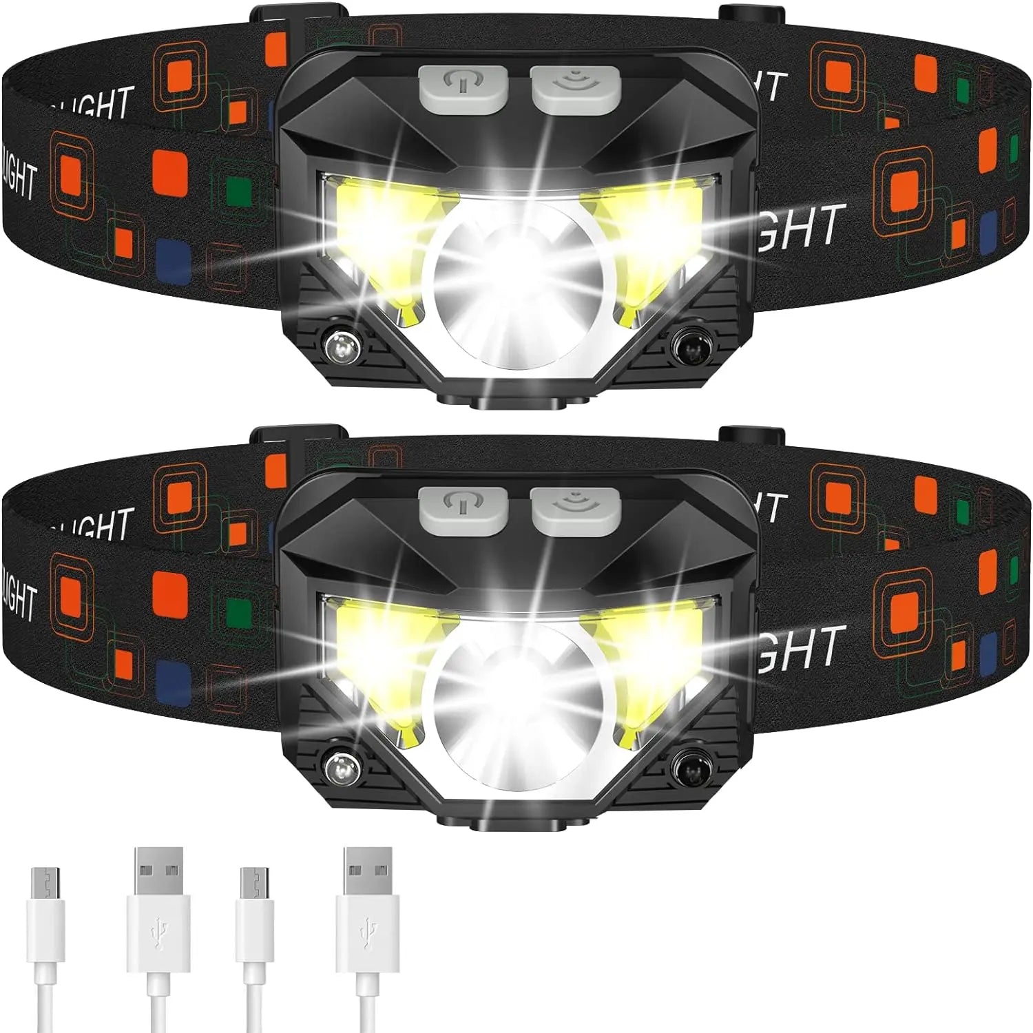 Rechargeable LED Headlamp with Motion Sensor and 1200 Lumen Output, 2-Pack Avento Goods