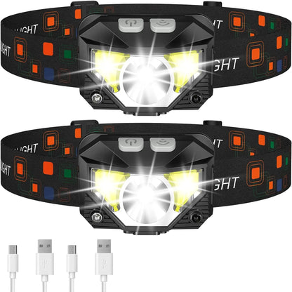 Rechargeable LED Headlamp with Motion Sensor and 1200 Lumen Output, 2-Pack Avento Goods