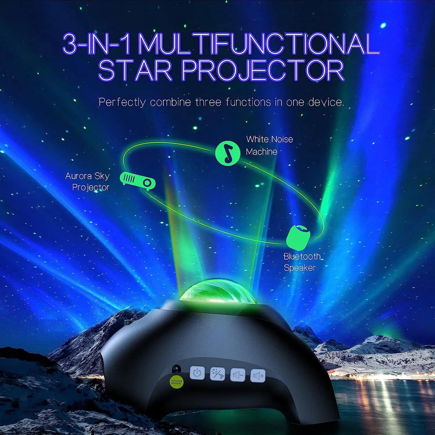 Northern Lights Projector with Dual Lenses and Bluetooth Speaker, Remote Included Avento Goods