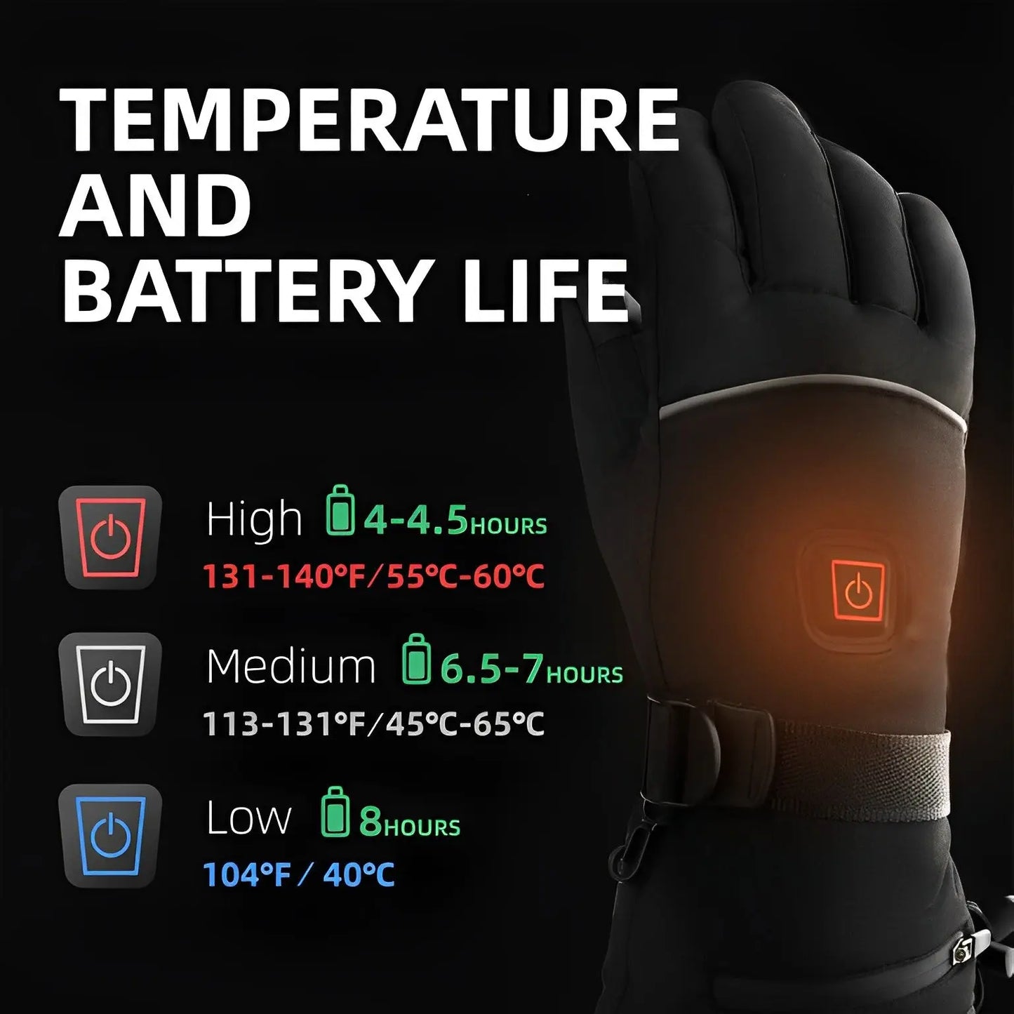 Rechargeable Heated Gloves with Three Heat Levels and Water Resistant, 8-Hour Battery Avento Goods