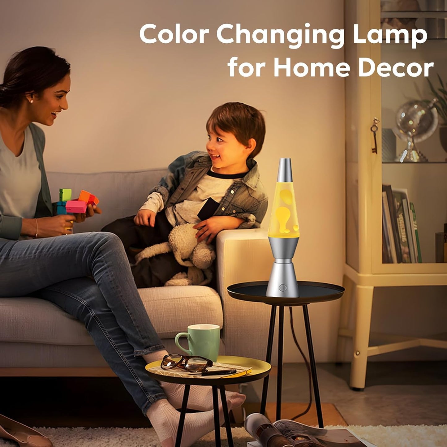 Color Changing Lava Lamp with LED Cool-Running Base and Remote Control, 14.5in Tall