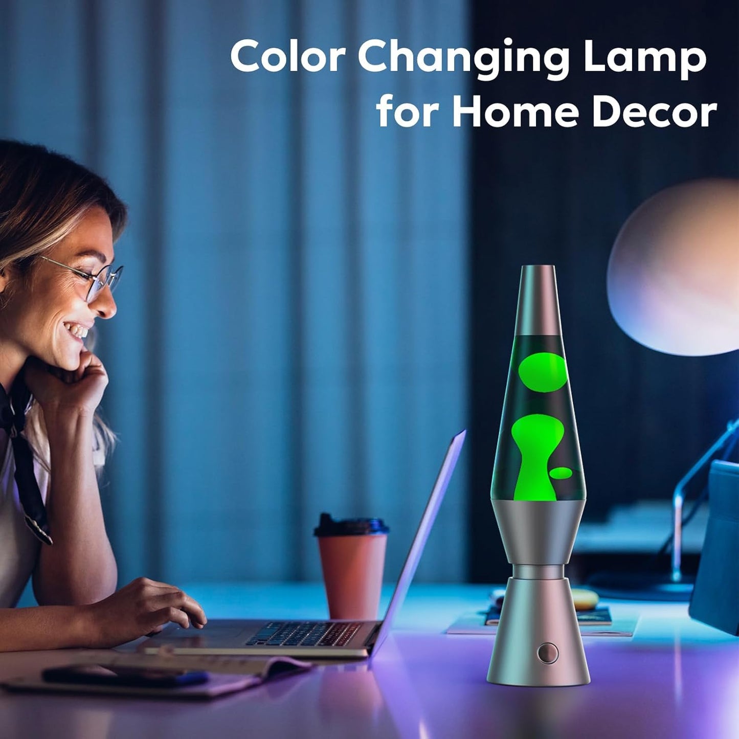Color Changing Lava Lamp with LED Cool-Running Base and Remote Control, 14.5in Tall