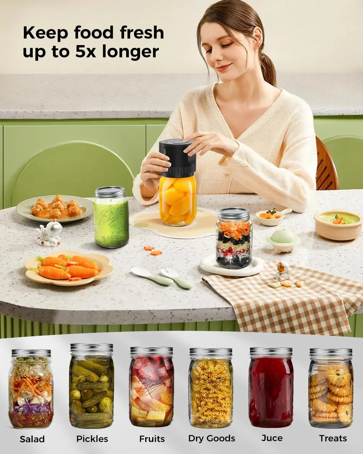 Jar Vacuum Sealer with Rechargeable Cordless Pump and 10 Lids, Fits Standard Canning Jars Avento Goods