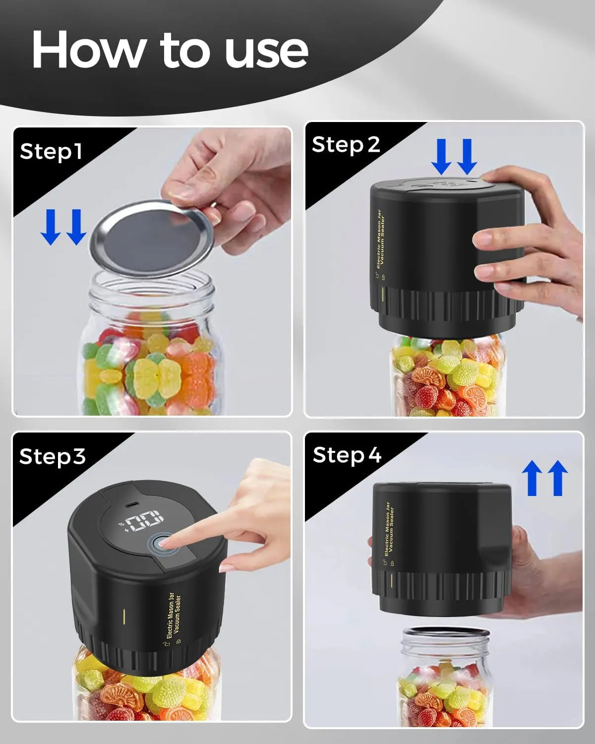 Jar Vacuum Sealer with Rechargeable Cordless Pump and 10 Lids, Fits Standard Canning Jars Avento Goods