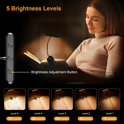 Rechargeable Book Light with Horizontal Head and 360° Flexible Neck, USB-C, 3 Color Temps Avento Goods