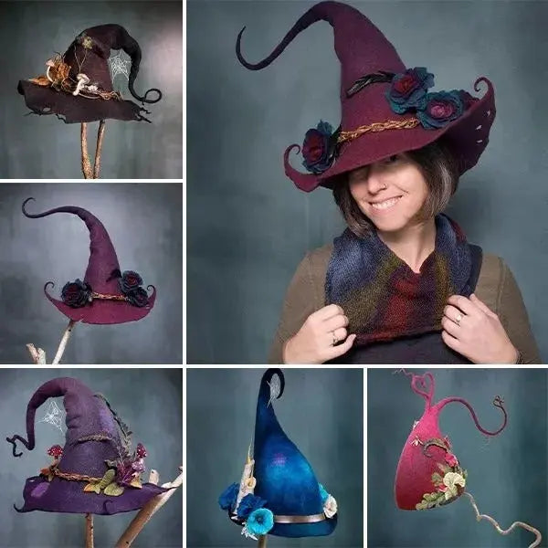 Hand-Felted Witch Hat with Adjustable Fit and Hand-Dyed Chiffon Trim, Lightweight Avento Goods
