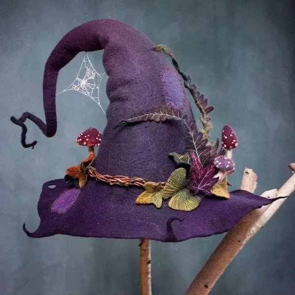 Hand-Felted Witch Hat with Adjustable Fit and Hand-Dyed Chiffon Trim, Lightweight Avento Goods