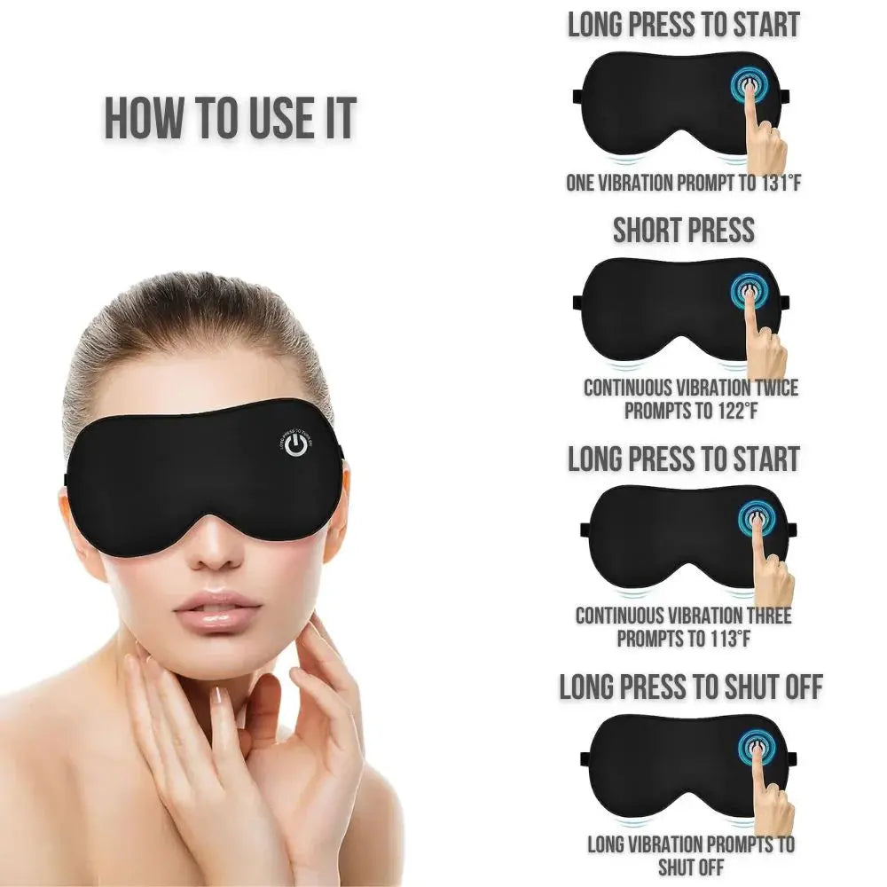 Heated Eye Mask with Rechargeable Battery and Detachable Silk-Like Cover, 3 Heat Levels Avento Goods