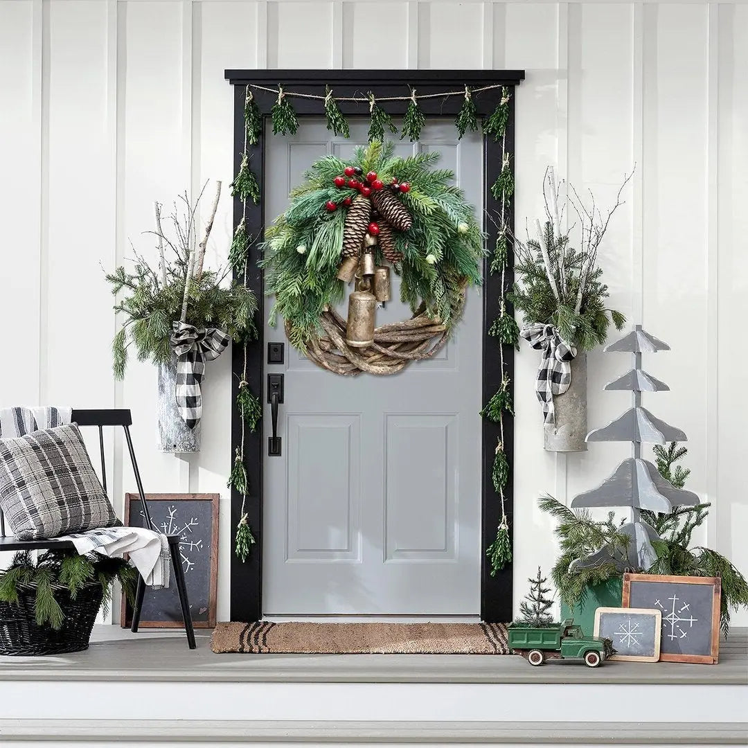 Christmas Wreath with Handcrafted Vine Base and Pinecone Accents, 17-Inch Avento Goods